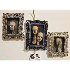 OOAK HM Oddity Art Sculpt Framed Evil Possessed BabyDoll Heads, Lot of 3 Magnets